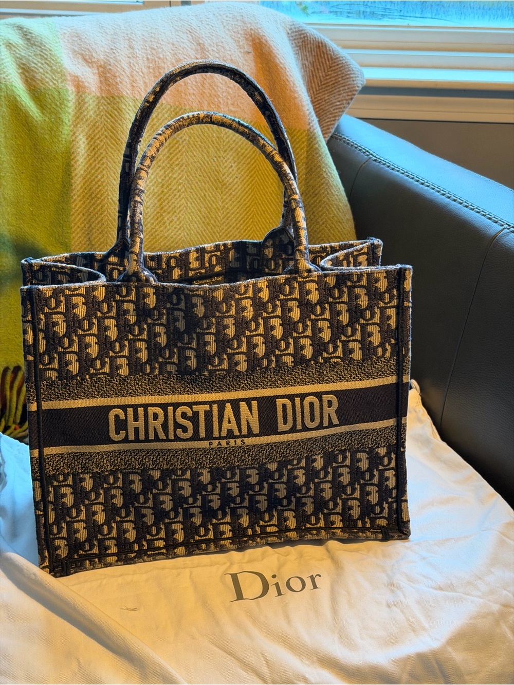 Dior Navy and Cream Book Tote with Christian Dior Logo